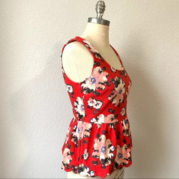 POSTMARK‎ by ANTHROPOLOGIE NWOT Clovelly Peplum Top in Red - Picture 2 of 8